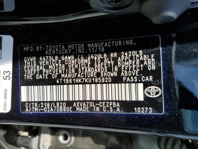 2019 TOYOTA CAMRY XSE - 4T1B61HK7KU185920