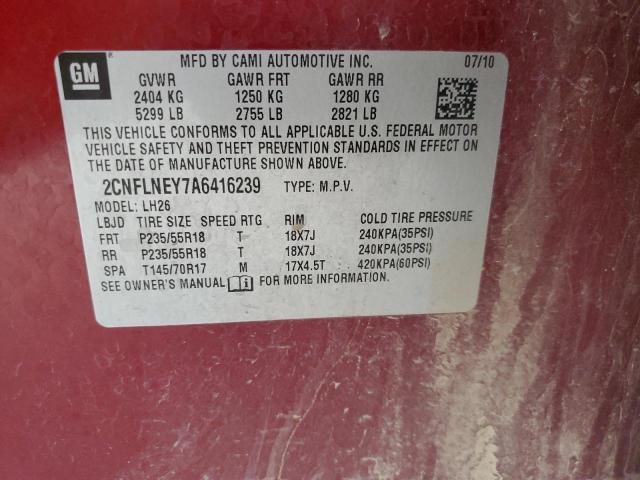 2CNFLNEY7A6416239 2010 CHEVROLET EQUINOX