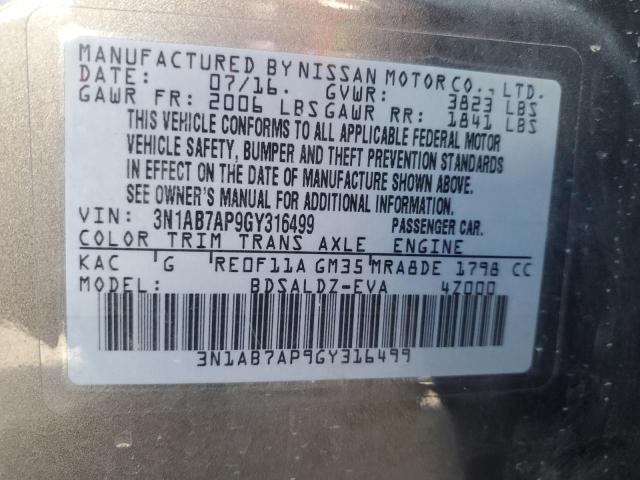 2016 NISSAN SENTRA S - 3N1AB7AP9GY316499