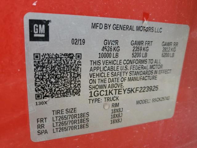 2019 CHEVROLET silverado - 1GC1KTEY5KF223925