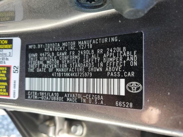 2019 TOYOTA CAMRY L - 4T1B11HK4KU725979