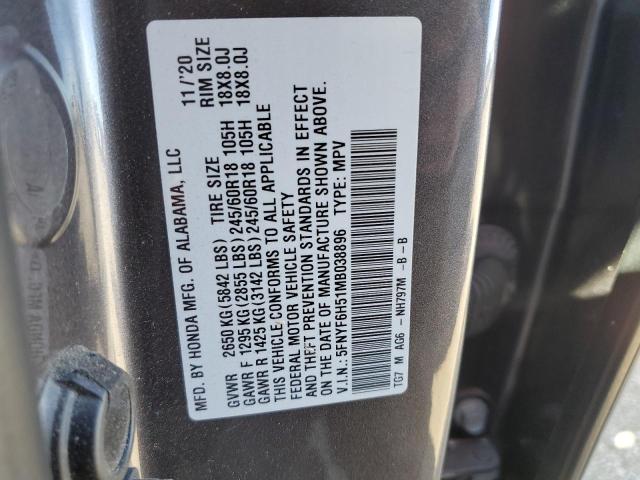 2021 HONDA PILOT EXL 5FNYF6H51MB038896