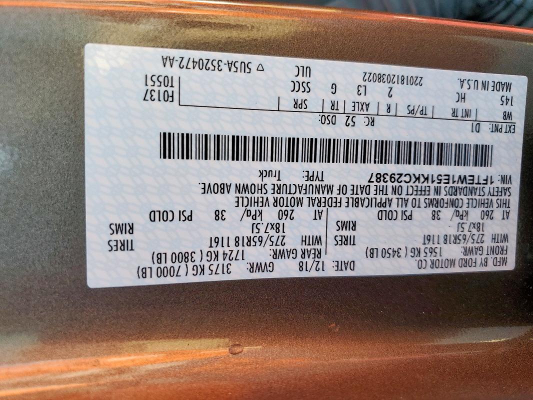 2019 FORD F150 SUPER - 1FTEW1E51KKC29387
