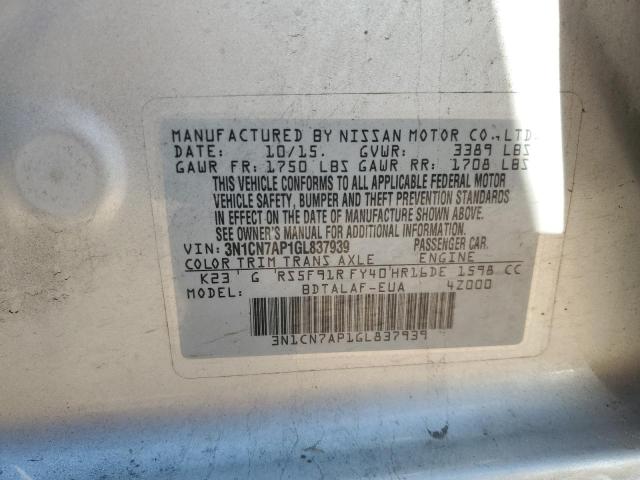 2016 NISSAN VERSA S - 3N1CN7AP1GL837939
