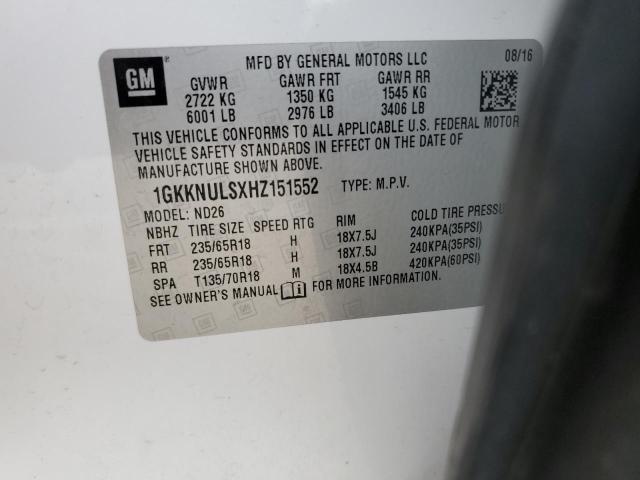 2017 GMC ACADIA SLT 1GKKNULSXHZ151552