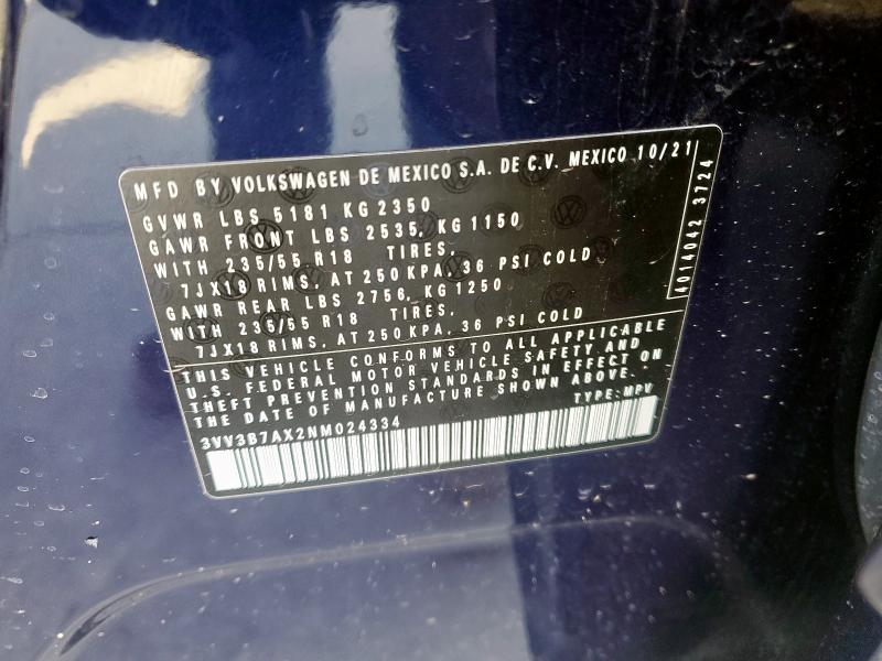 2022 VOLKSWAGEN TIGUAN SE - 3VV3B7AX2NM024334