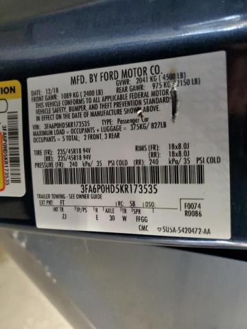 2019 FORD FUSION SE - 3FA6P0HD5KR173535