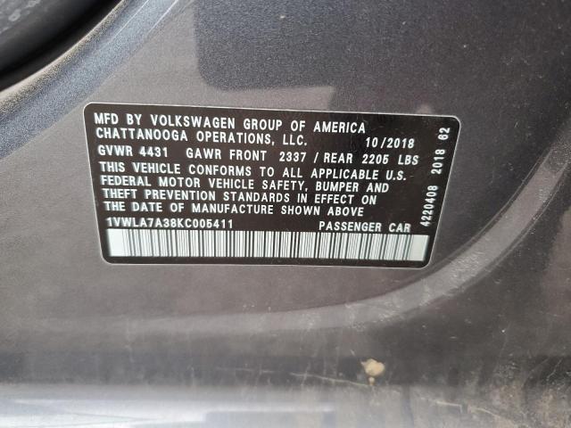 2019 VOLKSWAGEN PASSAT WOL - 1VWLA7A38KC005411