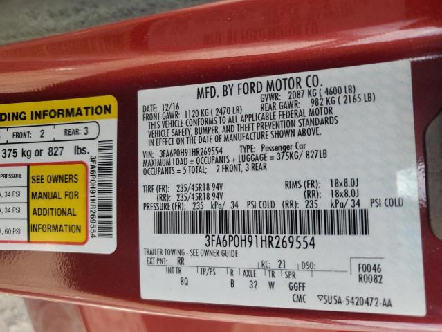 2017 FORD FUSION SE - 3FA6P0H91HR269554