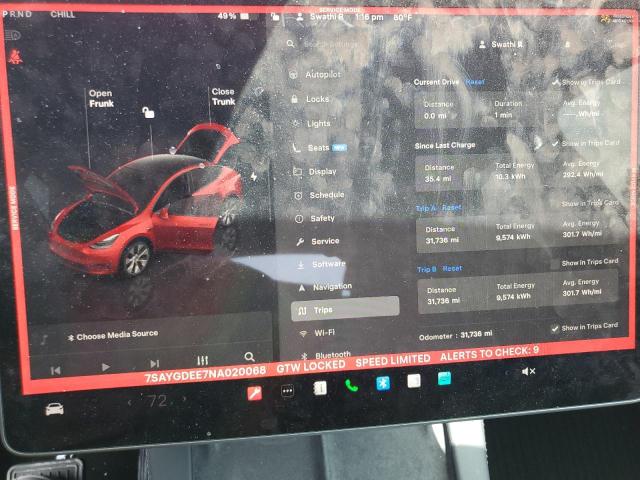 2022 TESLA MODEL Y 7SAYGDEE7NA020068