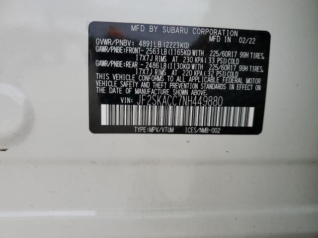 2022 SUBARU FORESTER JF2SKACC7NH449880