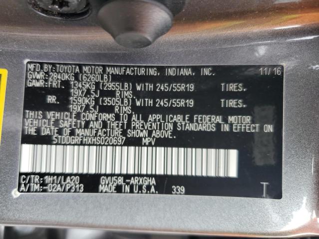 2017 TOYOTA HIGHLANDER - 5TDDGRFHXHS020697