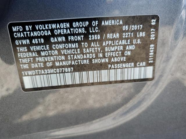 2017 VOLKSWAGEN PASSAT R-L 1VWDT7A33HC077897