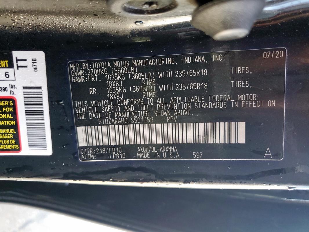 2020 TOYOTA HIGHLANDER - 5TDZARAH0LS501159
