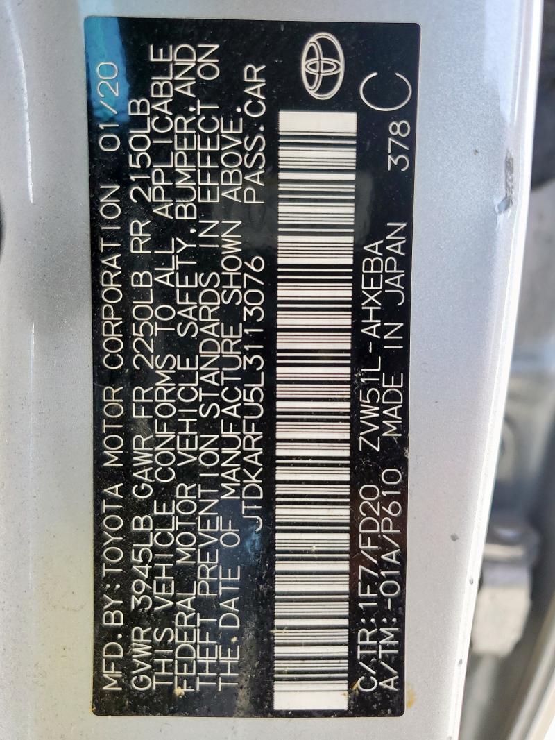 2020 TOYOTA PRIUS L - JTDKARFU5L3113076