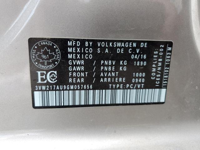 2016 VOLKSWAGEN GOLF S/SE 3VW217AU9GM057656