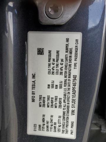 2023 TESLA MODEL 3 5YJ3E1EA0PF467940