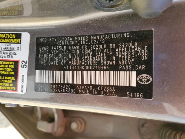 2019 TOYOTA CAMRY L - 4T1B11HK3KU749464