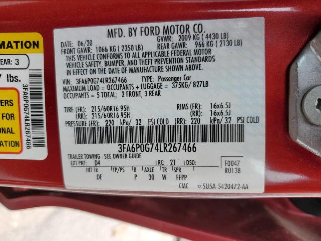 2020 FORD FUSION S - 3FA6P0G74LR267466