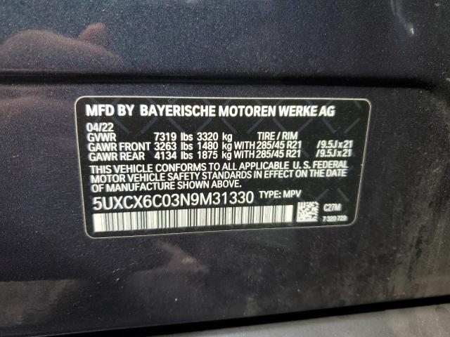 2022 BMW X7 M50I 5UXCX6C03N9M31330