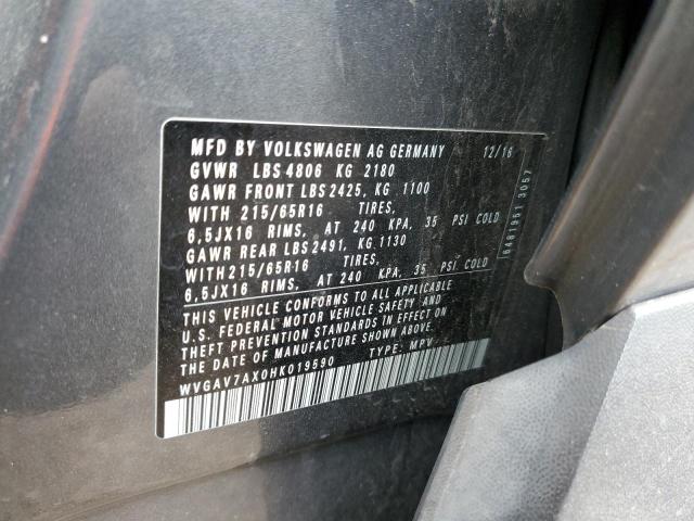 2017 VOLKSWAGEN TIGUAN S WVGAV7AX0HK019590