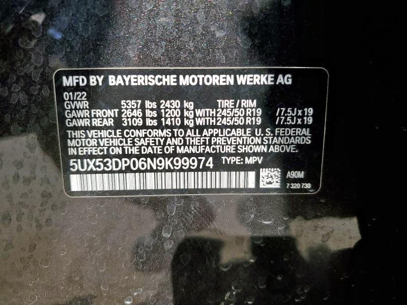 2022 BMW X3 XDRIVE3 - 5UX53DP06N9K99974