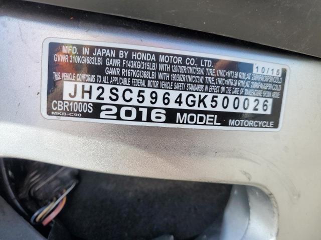 2016 HONDA CBR1000 S JH2SC5964GK500026