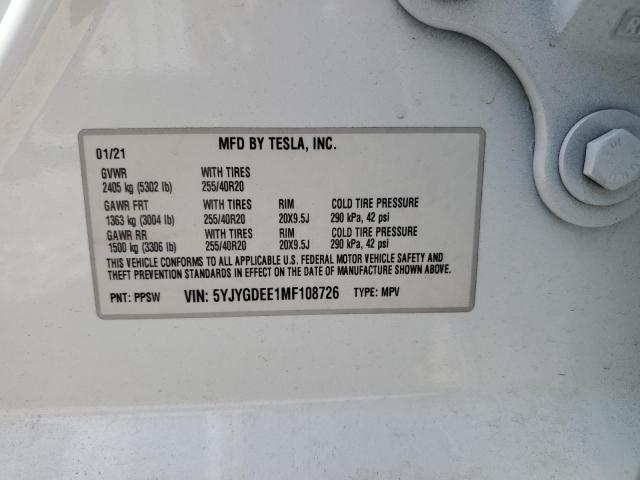 2021 TESLA MODEL Y - 5YJYGDEE1MF108726