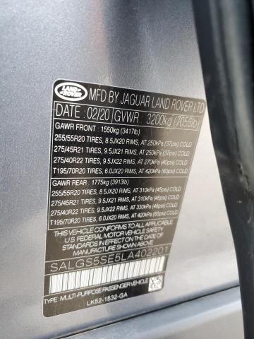 2020 LAND ROVER RANGE ROVE - SALGS5SE5LA402201