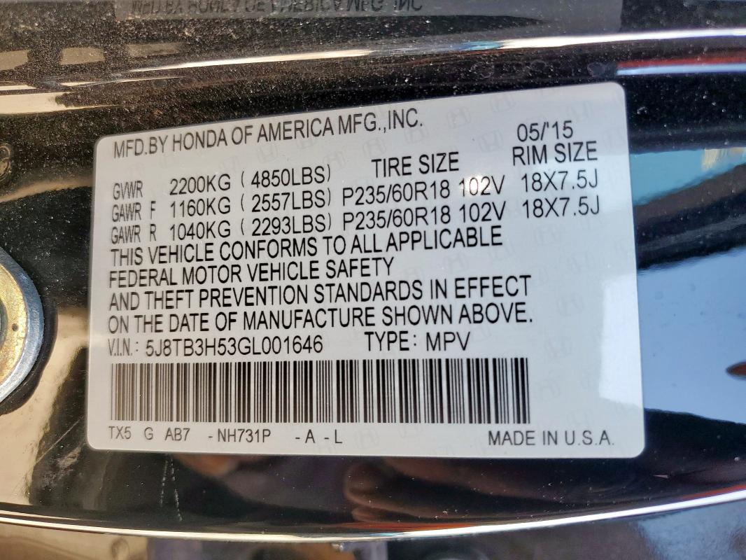 2016 ACURA RDX TECHNO - 5J8TB3H53GL001646