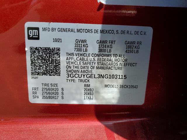 2022 CHEVROLET SILVERADO - 3GCUYGEL3NG103115
