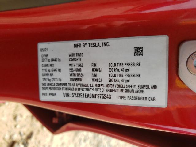2021 TESLA MODEL 3 - 5YJ3E1EA9MF976243