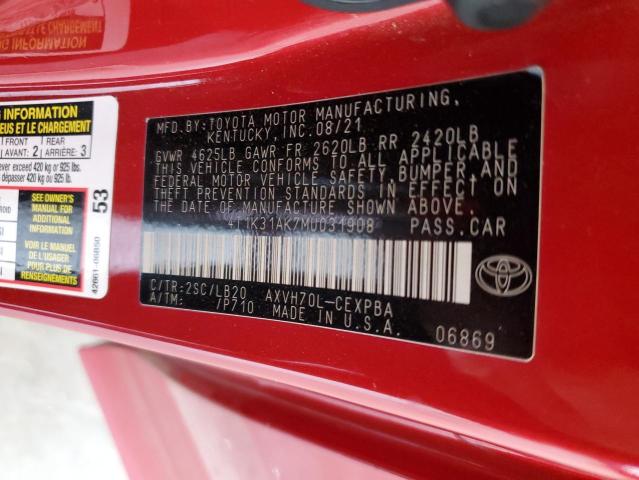 2021 TOYOTA CAMRY XSE - 4T1K31AK7MU031908