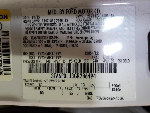2016 FORD FUSION SE - 3FA6P0LU3GR286494