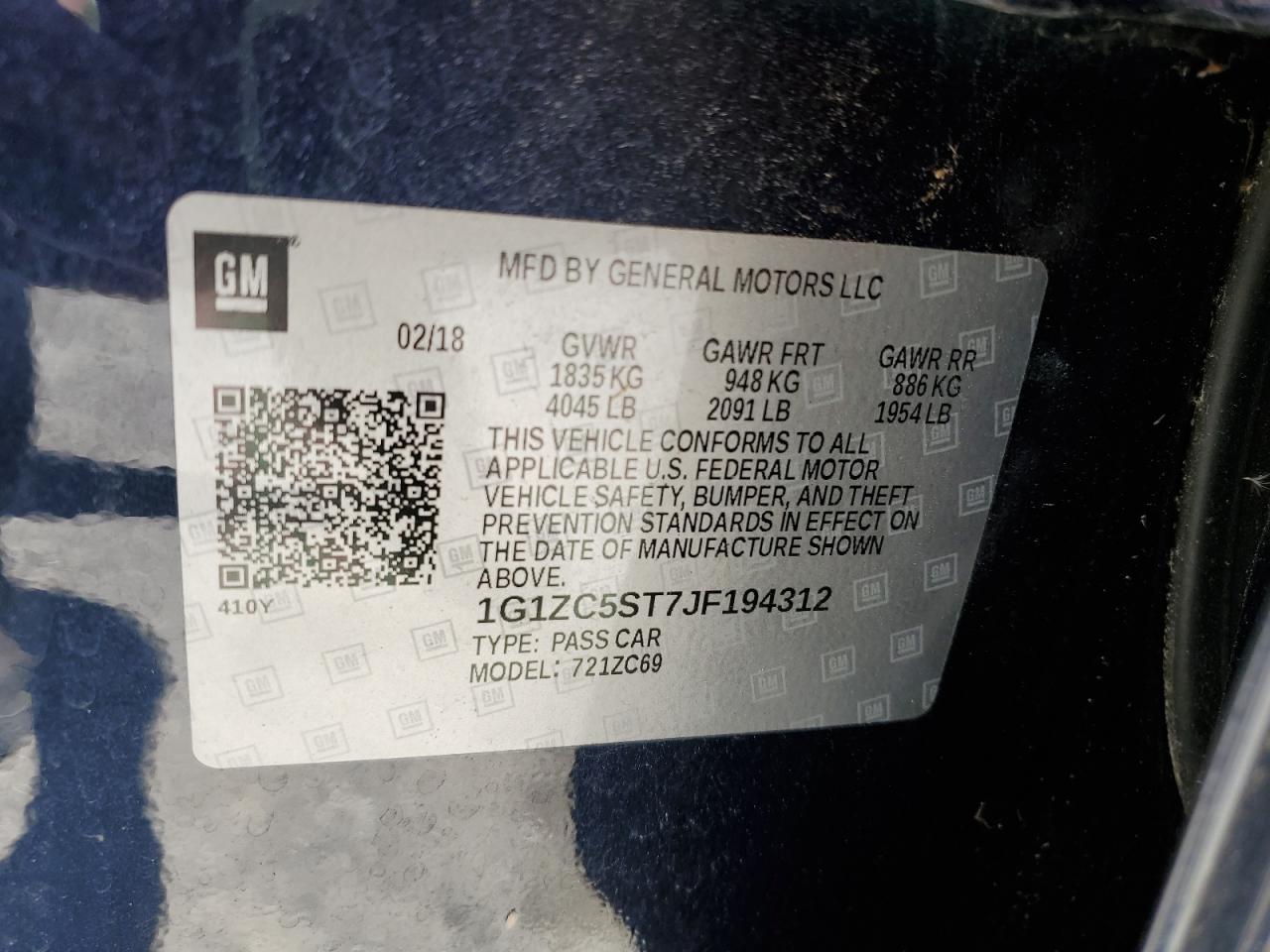 Lot #3316737458 2018 CHEVROLET MALIBU LS