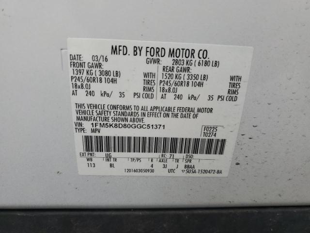2016 FORD EXPLORER X 1FM5K8D80GGC51371
