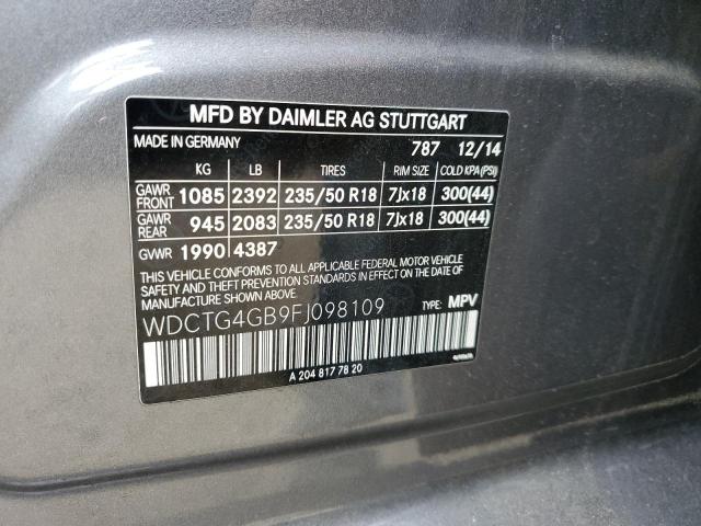 2015 MERCEDES-BENZ GLA 250 4M WDCTG4GB9FJ098109