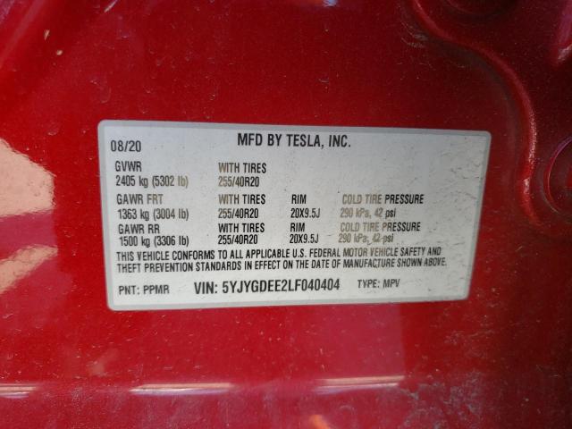2020 TESLA MODEL Y - 5YJYGDEE2LF040404