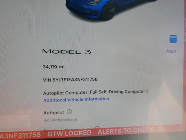 2022 TESLA MODEL 3 - 5YJ3E1EA3NF311758