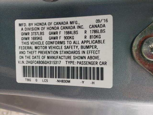 2016 HONDA CIVIC LX 2HGFC4B06GH315317