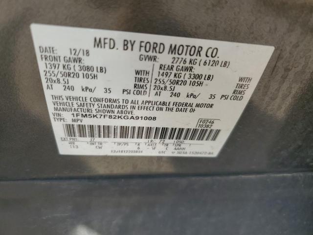 2019 FORD EXPLORER L - 1FM5K7F82KGA91008