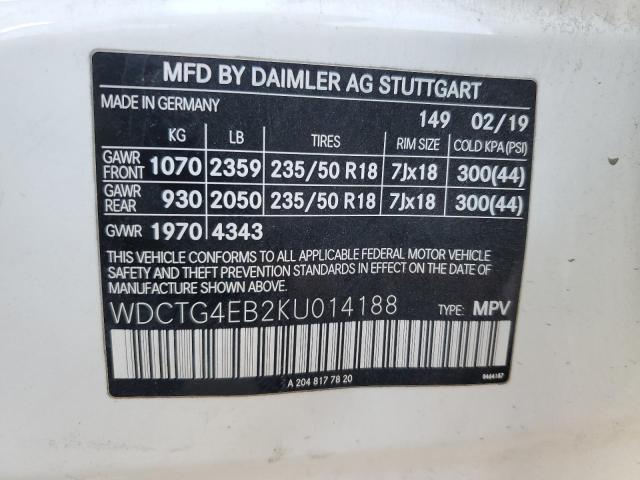 2019 MERCEDES-BENZ GLA 250 - WDCTG4EB2KU014188