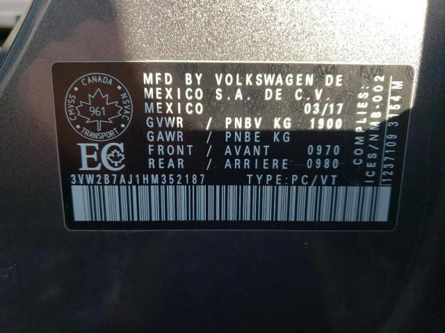 2017 VOLKSWAGEN JETTA S - 3VW2B7AJ1HM352187