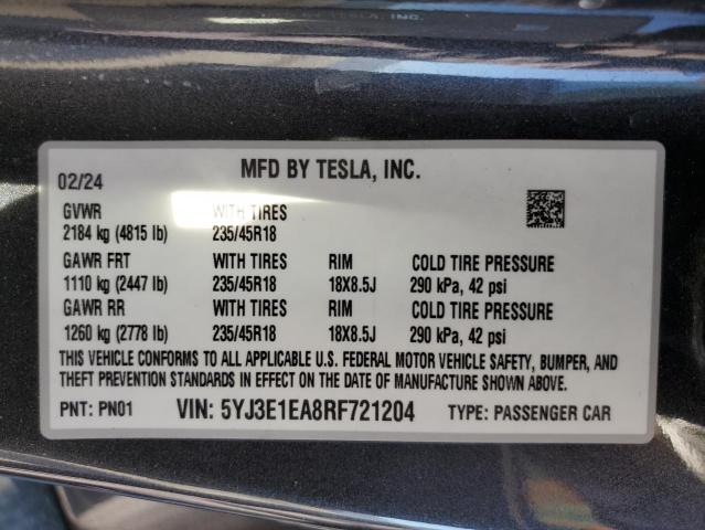 2024 TESLA MODEL 3 - 5YJ3E1EA8RF721204