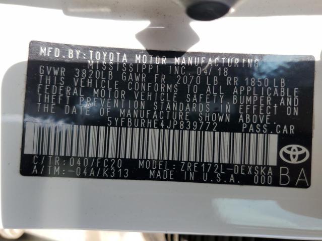 2018 TOYOTA COROLLA L - 5YFBURHE4JP839772
