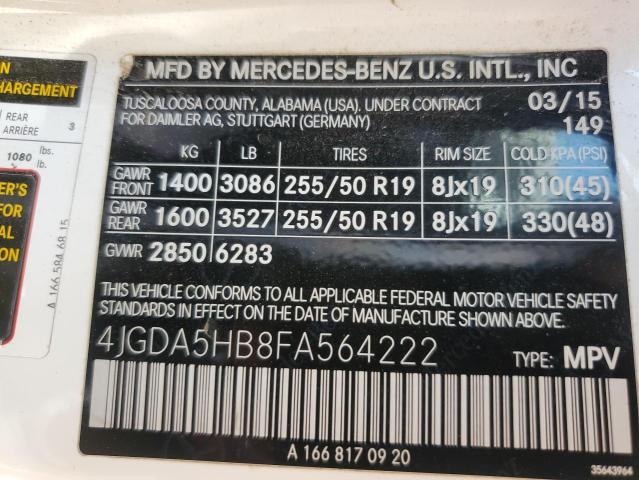 2015 MERCEDES-BENZ ML 350 4MA 4JGDA5HB8FA564222