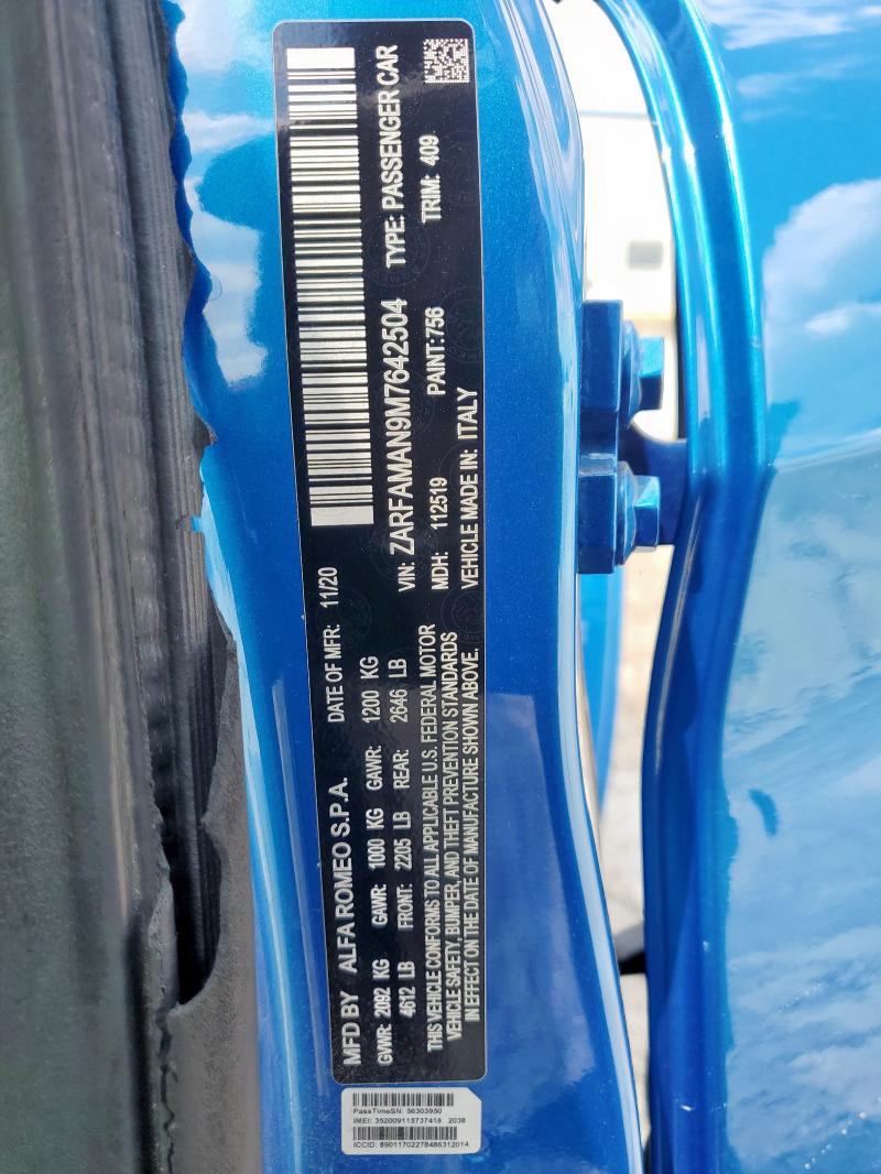 2021 ALFA ROMEO GIULIA SPO ZARFAMAN9M7642504