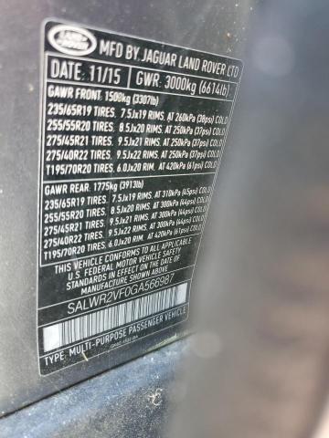2016 LAND ROVER RANGE ROVE SALWR2VF0GA566987