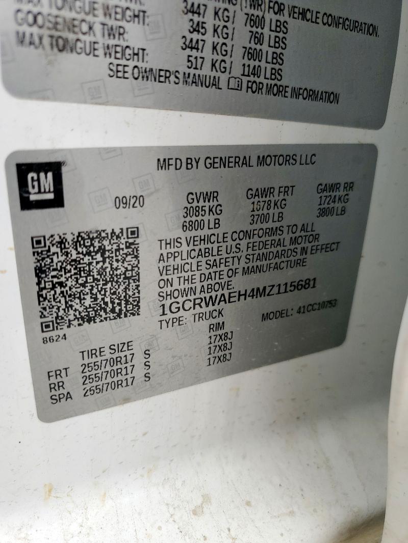 2021 CHEVROLET SILVERADO - 1GCRWAEH4MZ115681