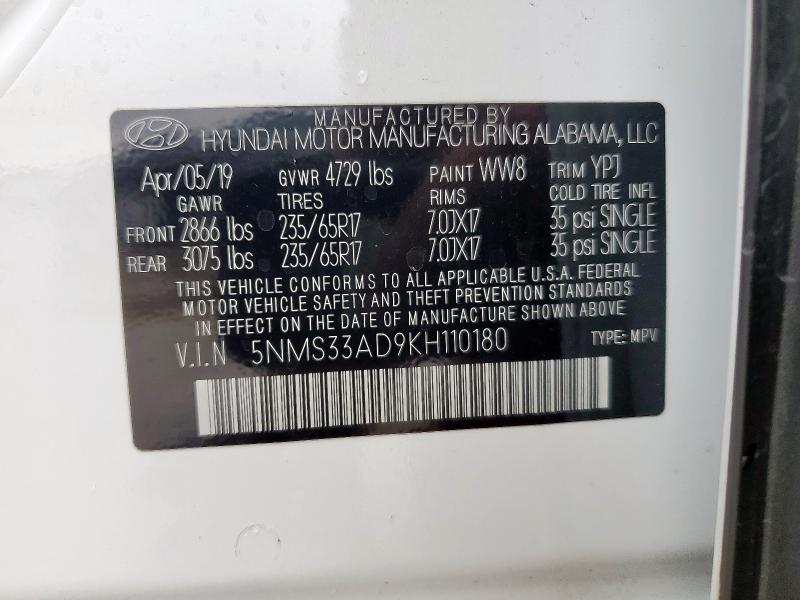 2019 HYUNDAI SANTA FE S - 5NMS33AD9KH110180